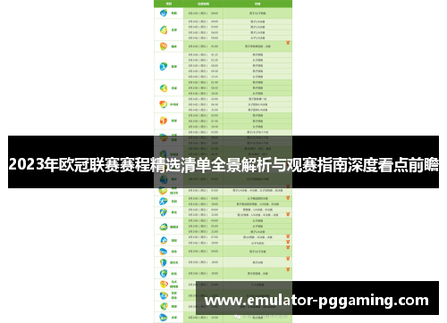 2023年欧冠联赛赛程精选清单全景解析与观赛指南深度看点前瞻